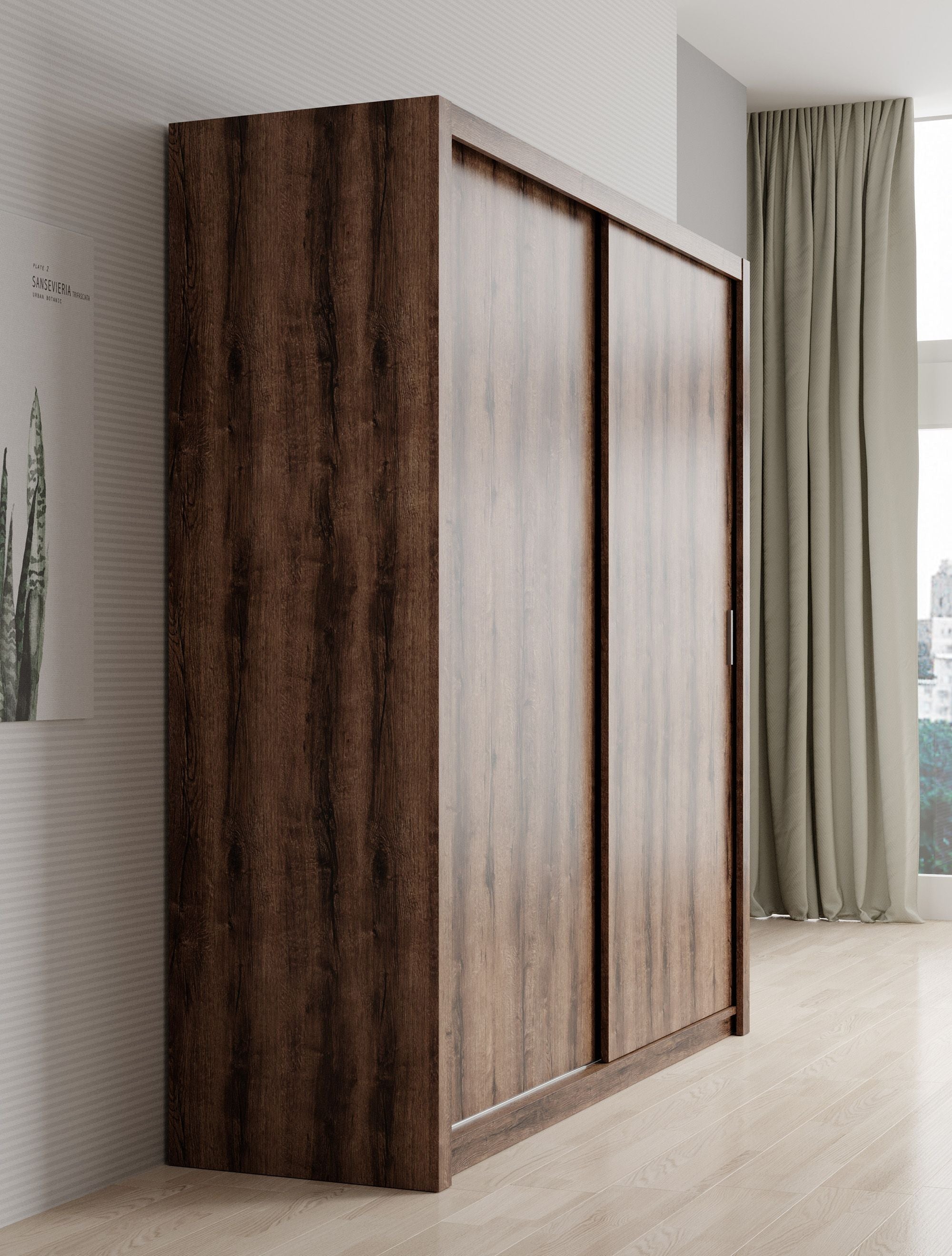 Blake - Kledingkast met schuifdeuren - Donker eiken - 200x62x215 cm