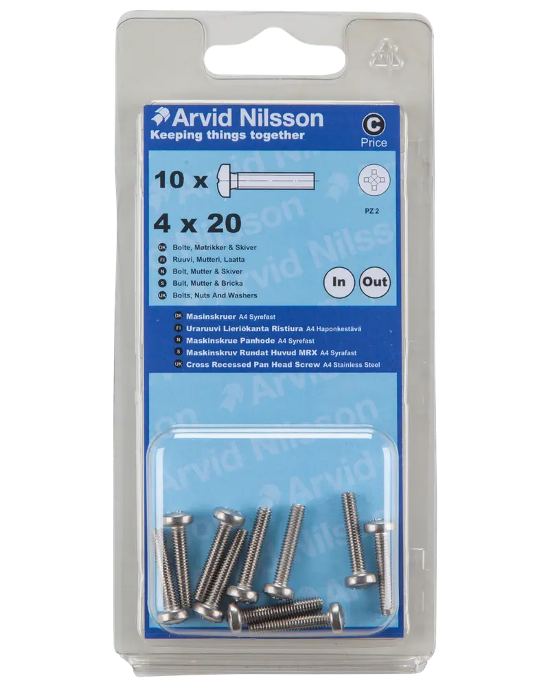 Arvid Nilsson Maskinskrue A4 PH M4 x 20 mm 10-pak