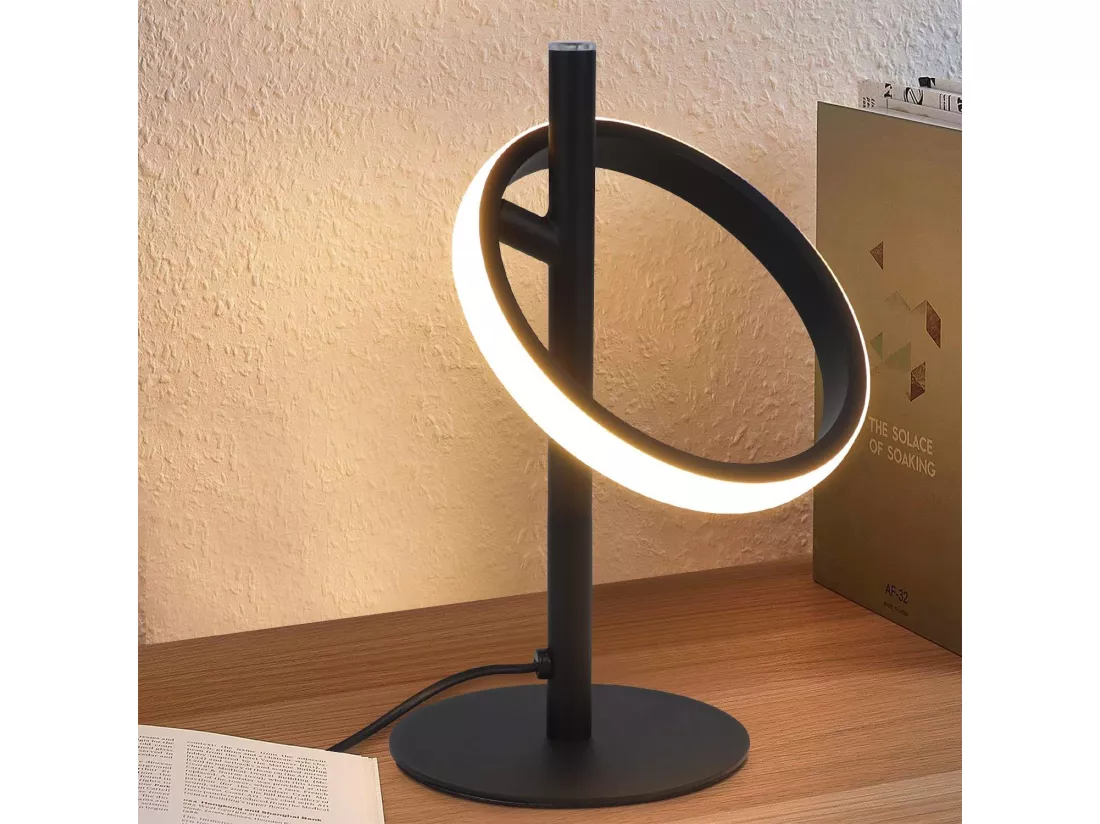 NETTLIFE Lampe de table LED blanche moderne en forme d'anneau, lampe de chevet rotative avec anneaux amovibles 13W