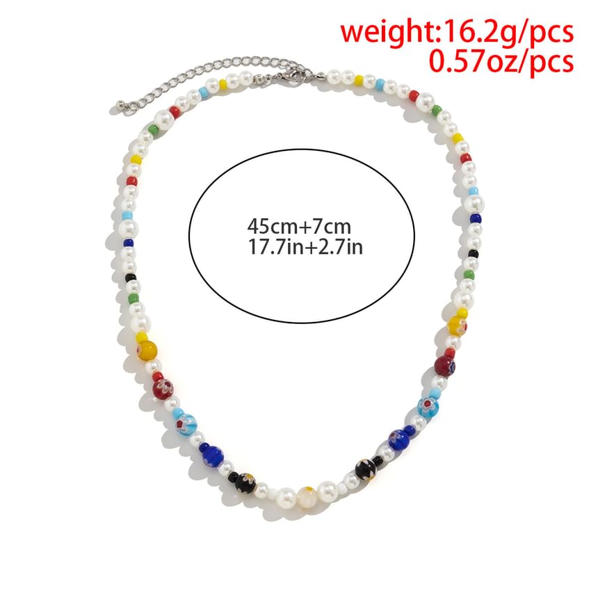 Gretlyn - Glaze Bead Faux Pearl Necklace