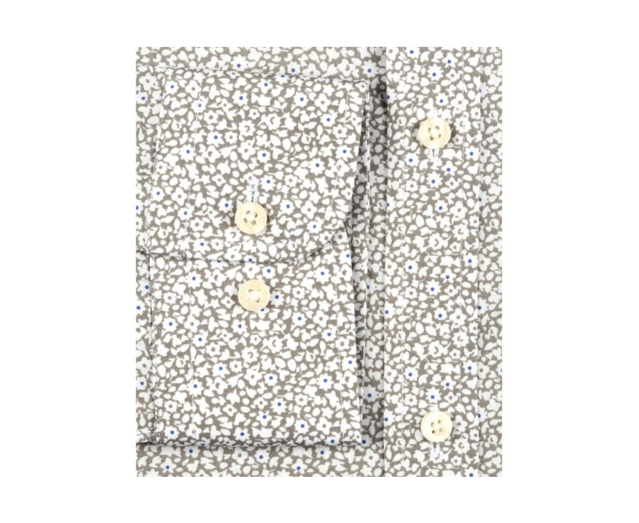 Chemise coton taupe imprimée motifs blancs et bleus - EDALBERT