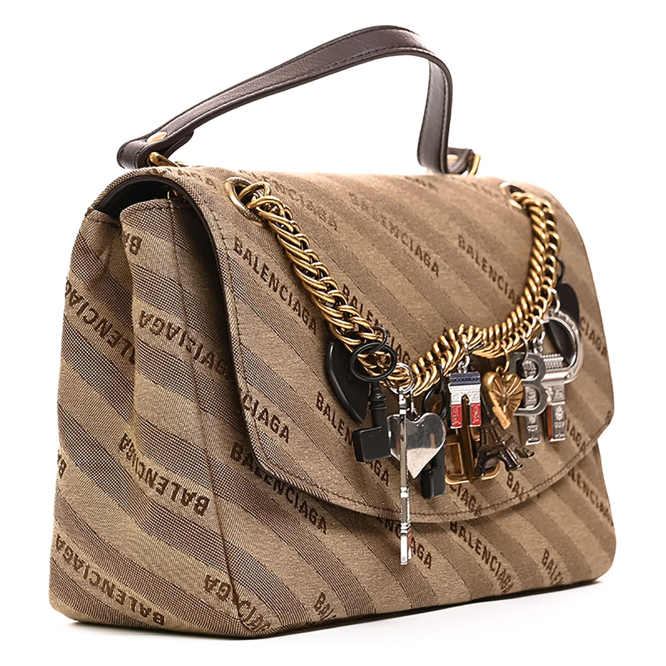 Balenciaga Sac bandoulière BB en Toile Charms Paris Monogramme beige - Très bon état - L.27 cm