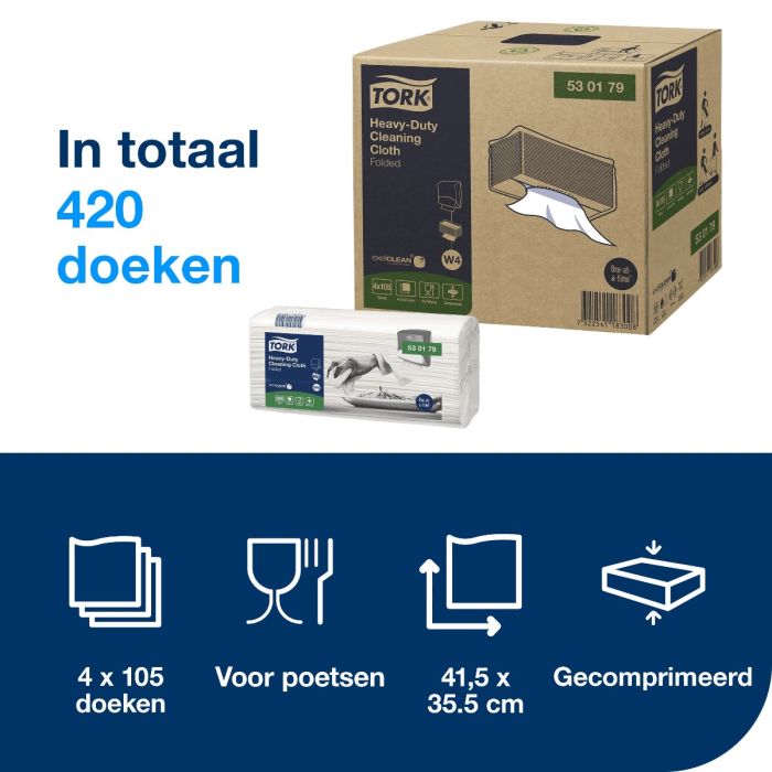 Tork 530179 Heavy-Duty 4x105st Gevouwen Reinigingsdoek Wit W4 4 x 105 doeken (530179)