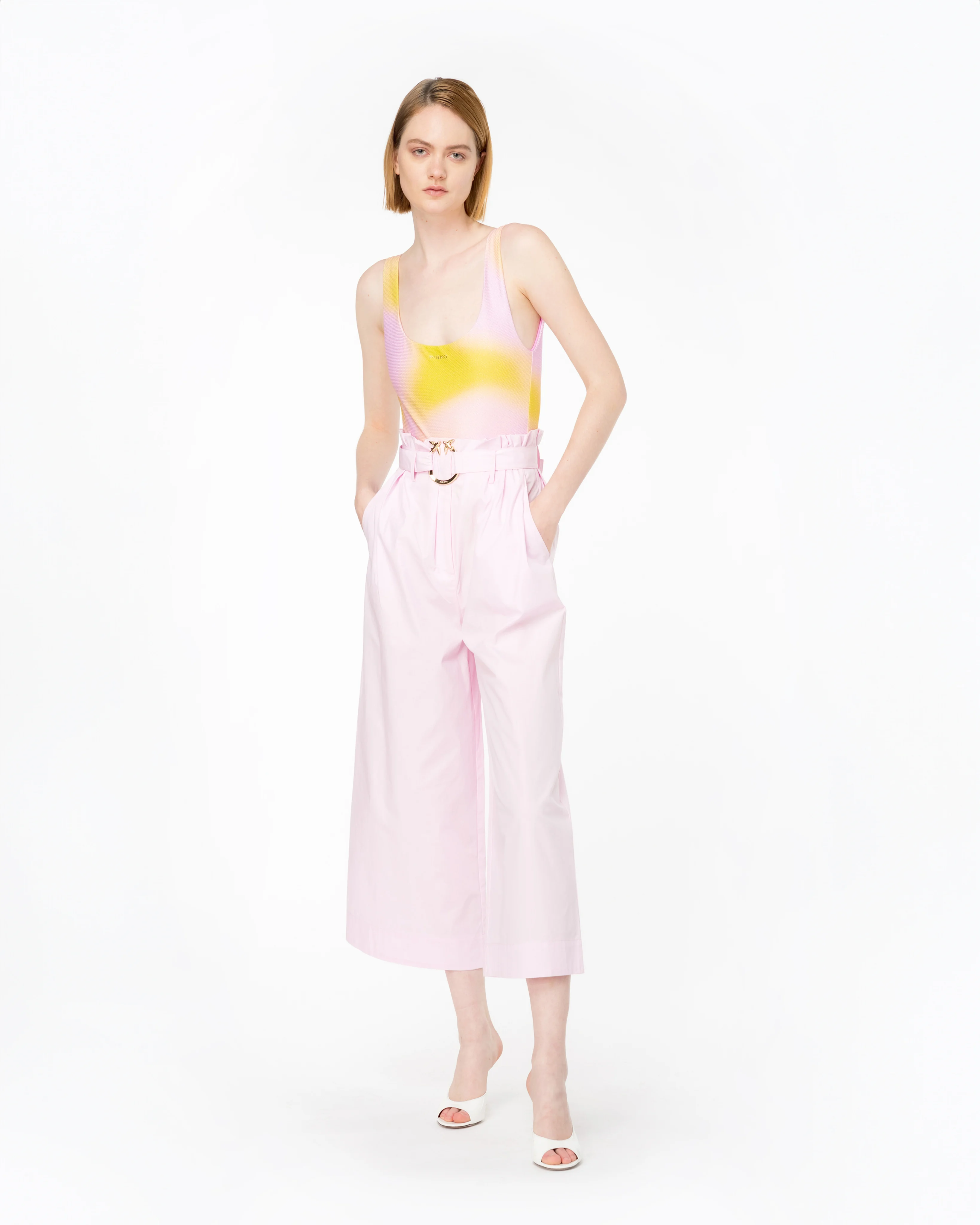 Pantalon wide leg ceinturé | Rose