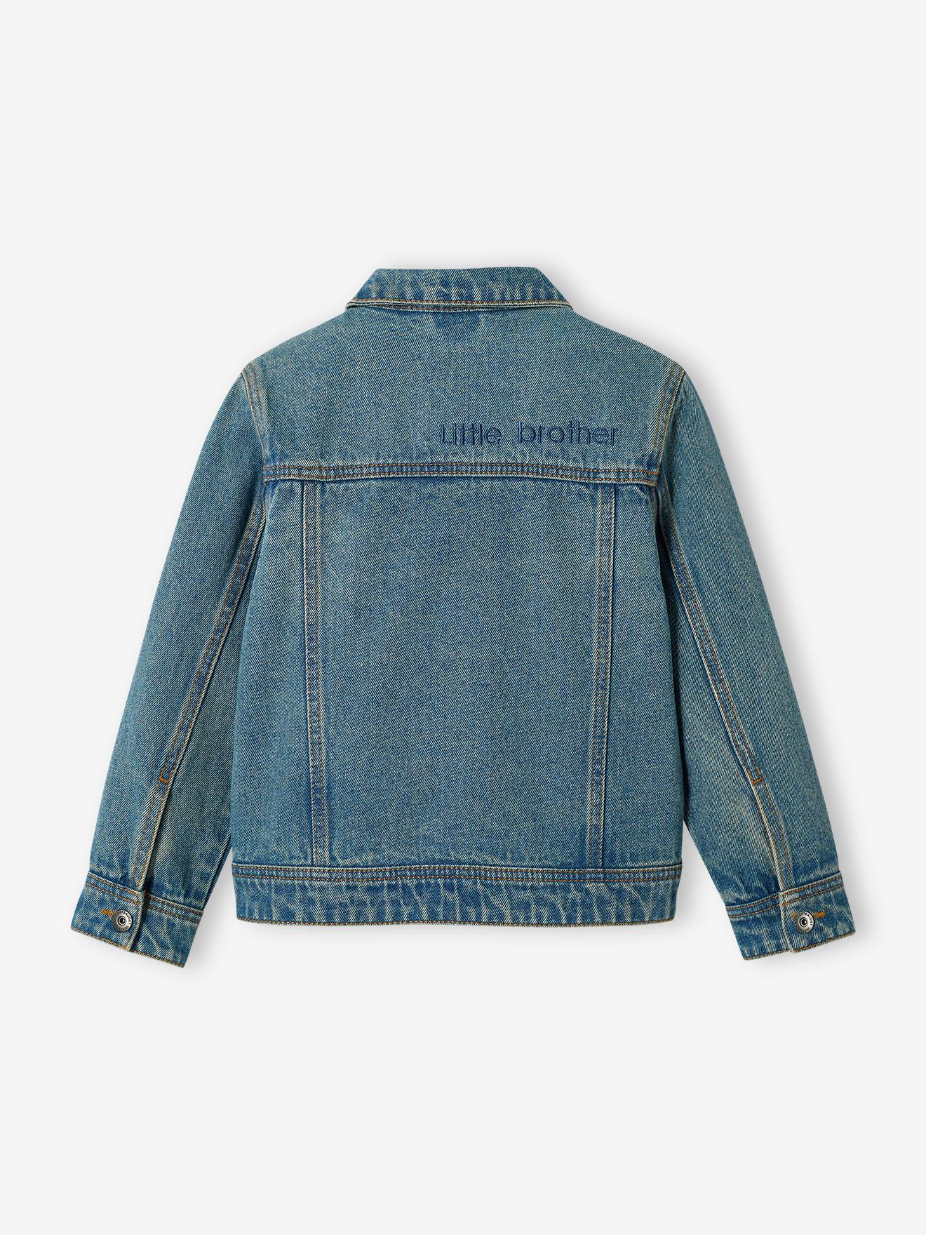 Jaqueta jeans personalizável, com novo volume, para meninos, lavagem azul escura
