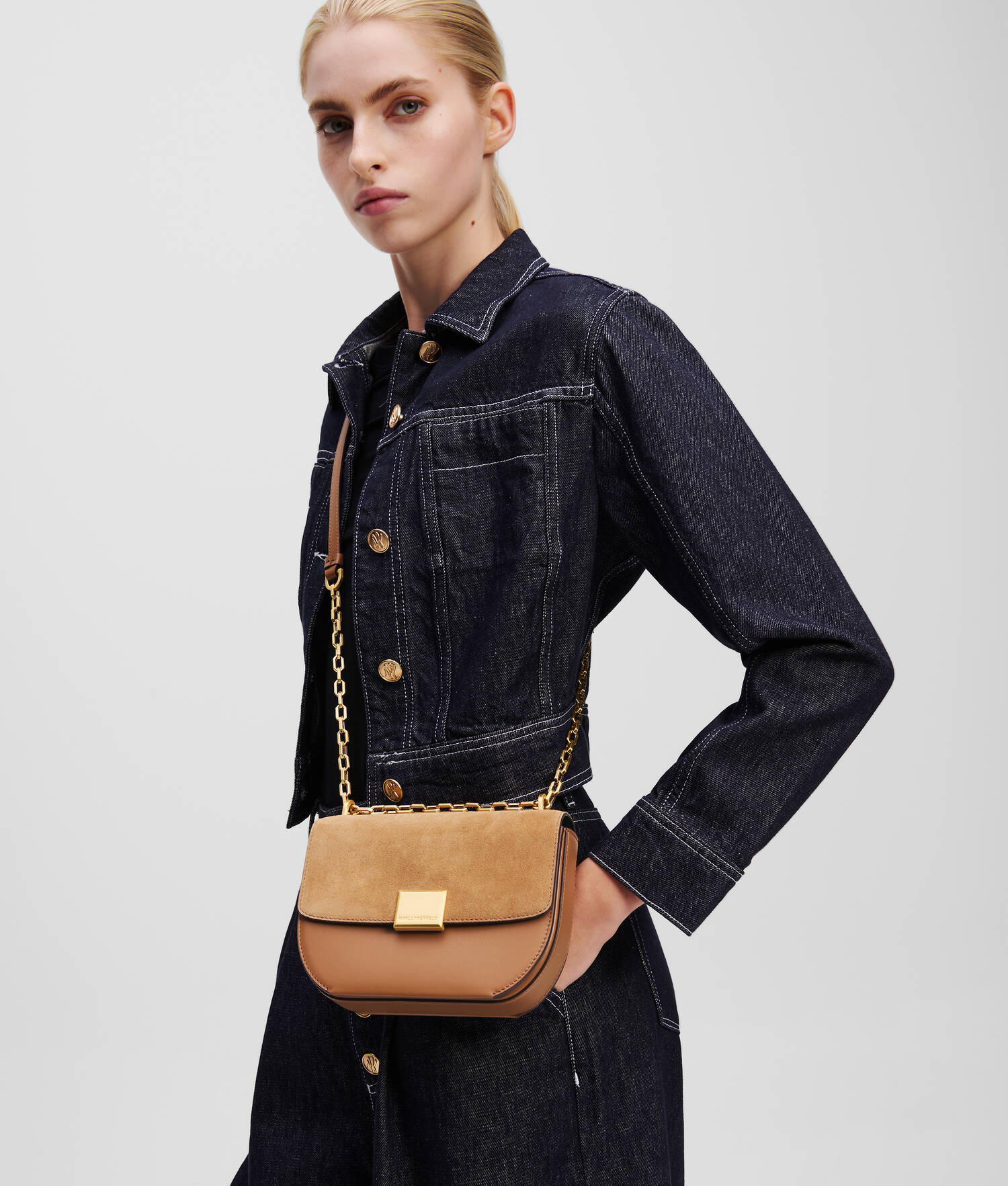 PETIT SAC BANDOULIÈRE EN DAIM K/FOREVER - Terra