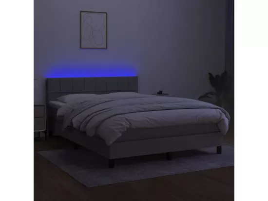 Sommier tapissier et matelas et LED Gris clair 140x190 cm Tissu