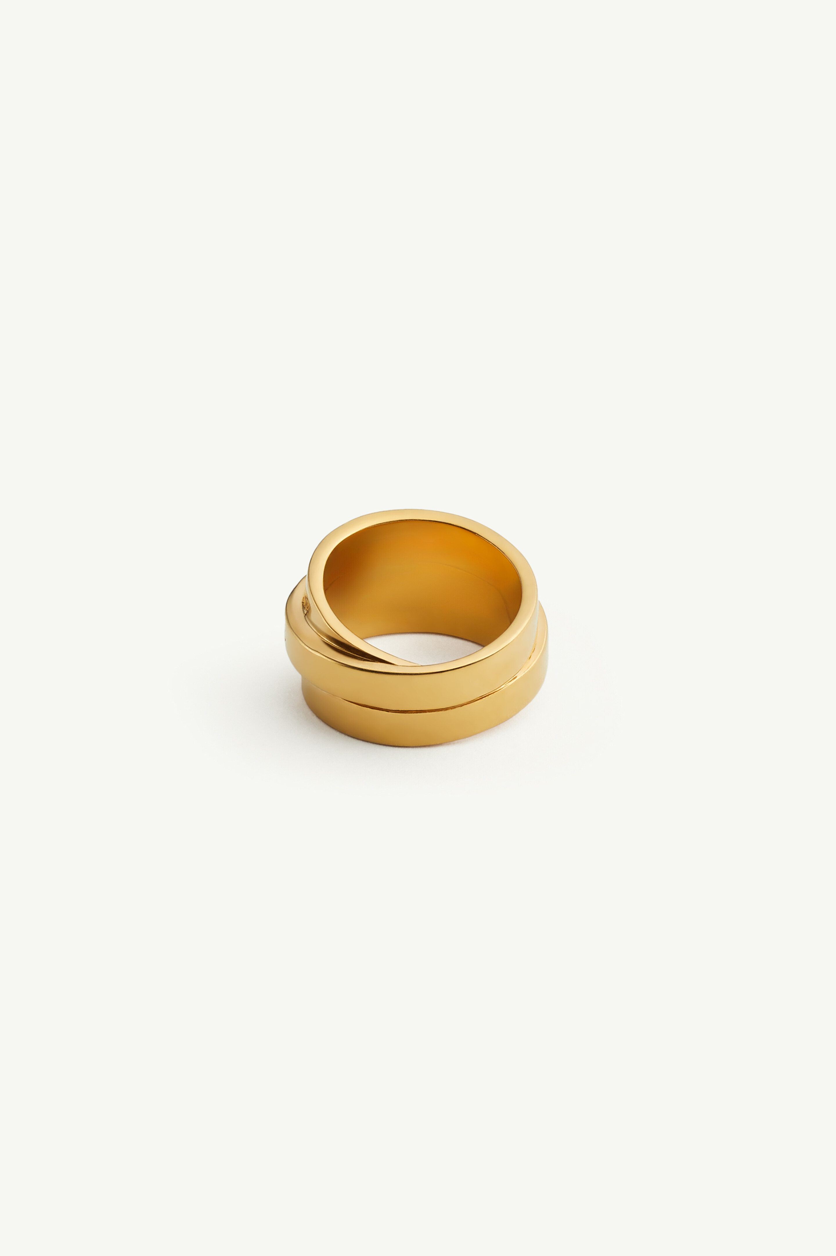 Yellow Brass Triple Logo Ring Or jaune