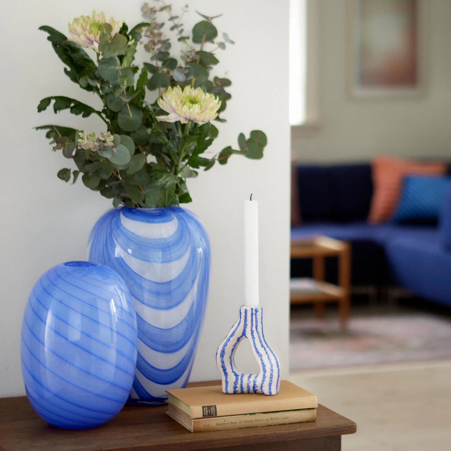 Bahne Interior  Vase med brede striber, orange/blå - H32,5 cm.