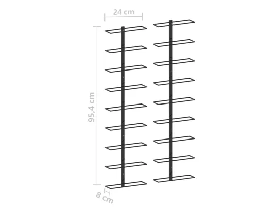Casiers à bouteilles muraux pour 18 bouteilles 2 pcs Noir Fer