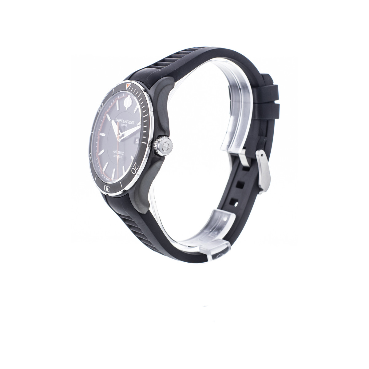 Montre d'occasion Baume et Mercier Clifton homme automatique acier bracelet caoutchouc noir