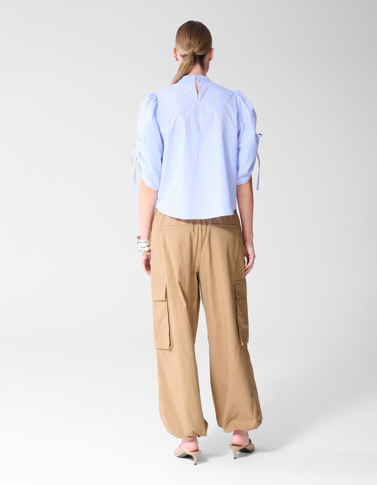 Pinstripe Cord Sleeve Blouse Lichtblauw