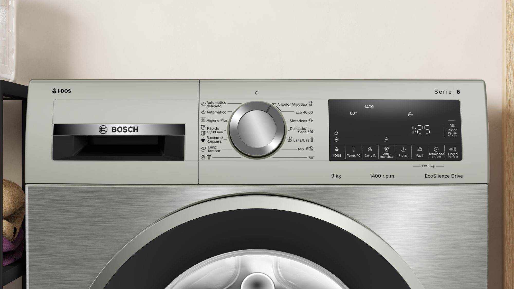 Máquina de lavar roupa de carregamento frontal Série 6, 9 kg, 1400 rpm, aço inoxidável WGG244AXES
