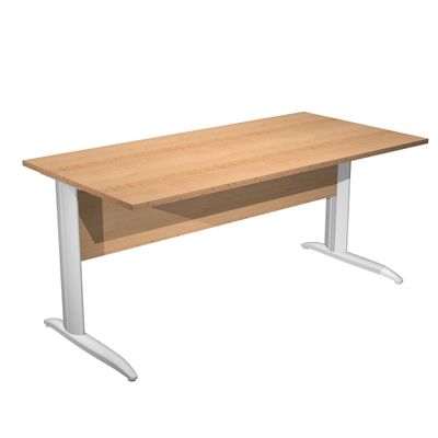 Bureau droit Trend - L160 - Pieds métal en L - plateau imitation hêtre - pied métal alu