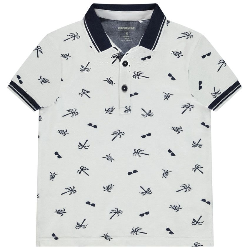 Polo manches courtes imprimé fantaisie pour garçon - Blanc