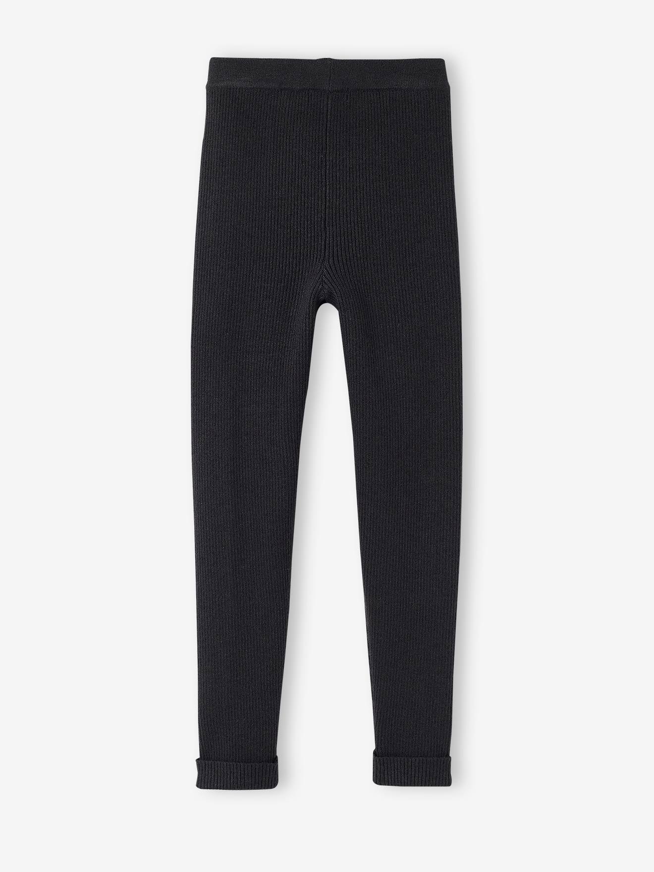 leggings de tricô, lisas, cinza escuro, para menina