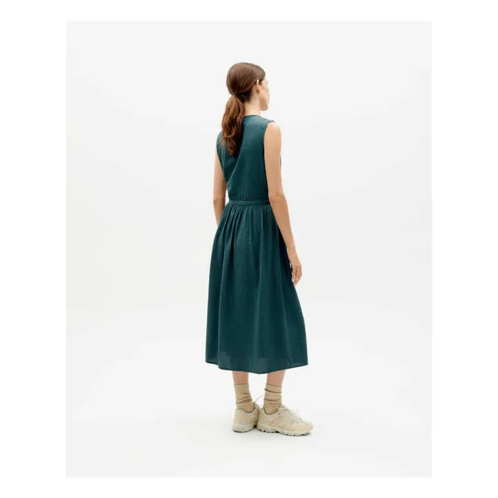 Thinking Mu Robe Amapola Seersucker Coton Bio | Vert foncé