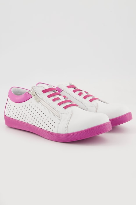 Leder-Sneaker, Lochmuster, Zipper, Weite G