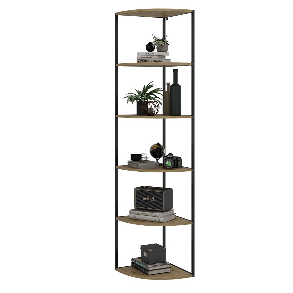 Vicco Eckregal Fyrk, 40 x 180 cm, Eiche Schwarz, 5 Ebenen, Wandregal, Industrial