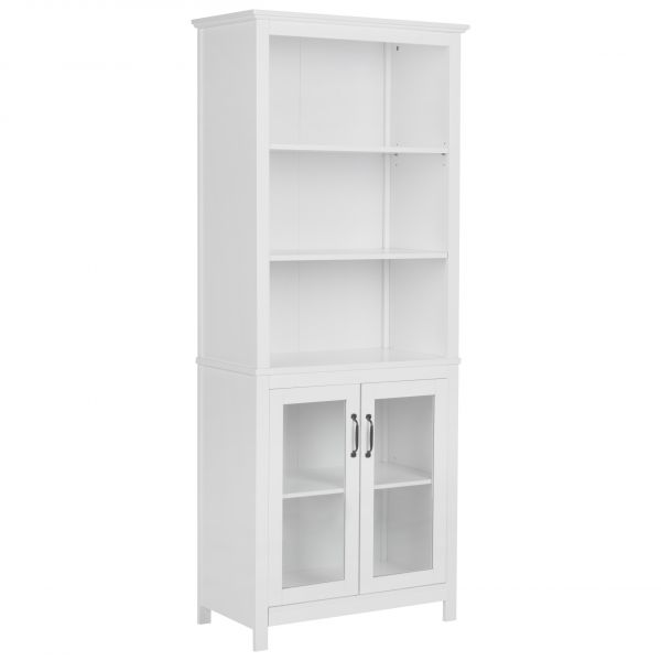 Beliani Armário Decorativo em Mdf Branco com Prateleiras e Vitrine para Sala de Jantar