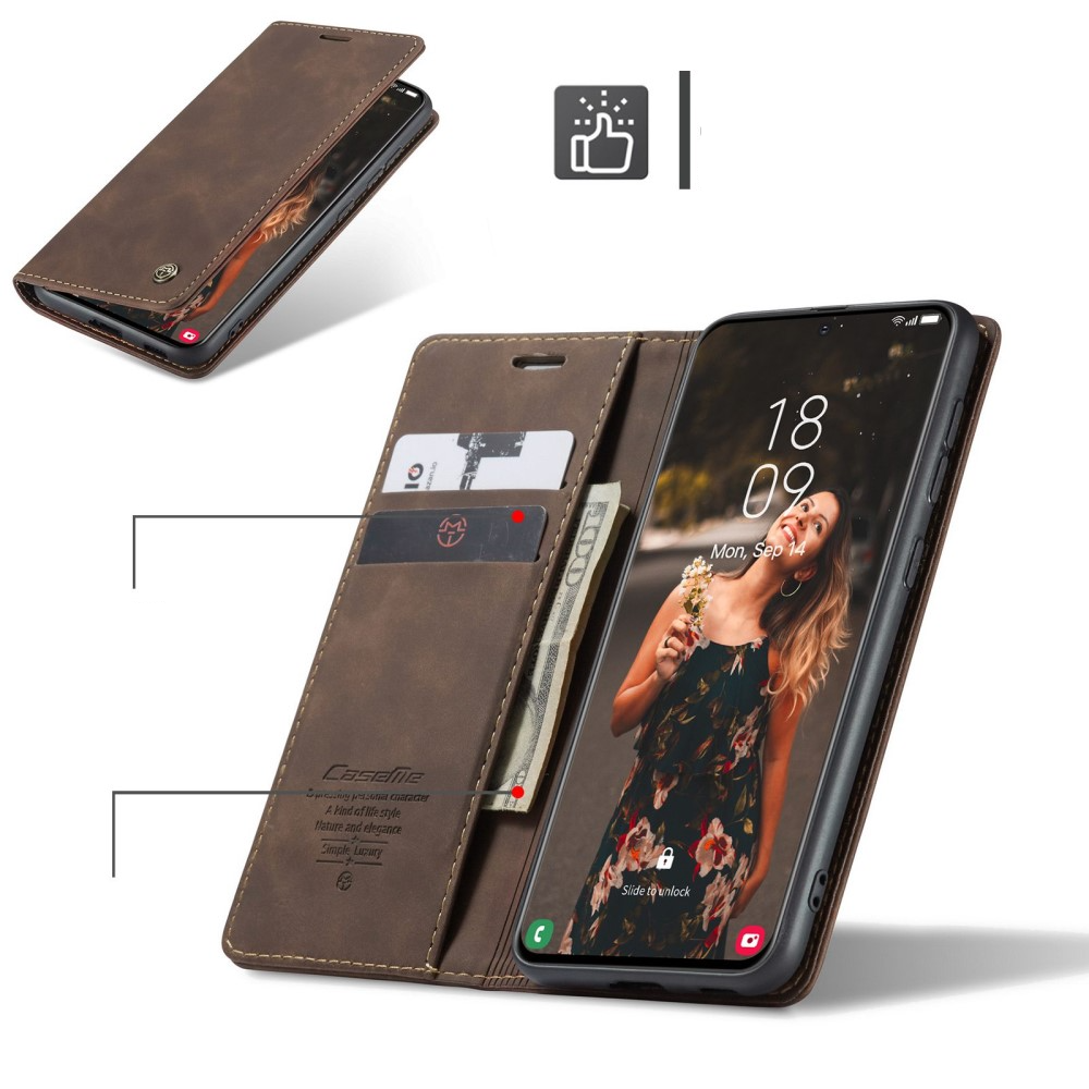 Samsung Galaxy S21 FE 5G Leder Tasche Flip Wallet Etui mit Kartenfächern - Dunkelbraun