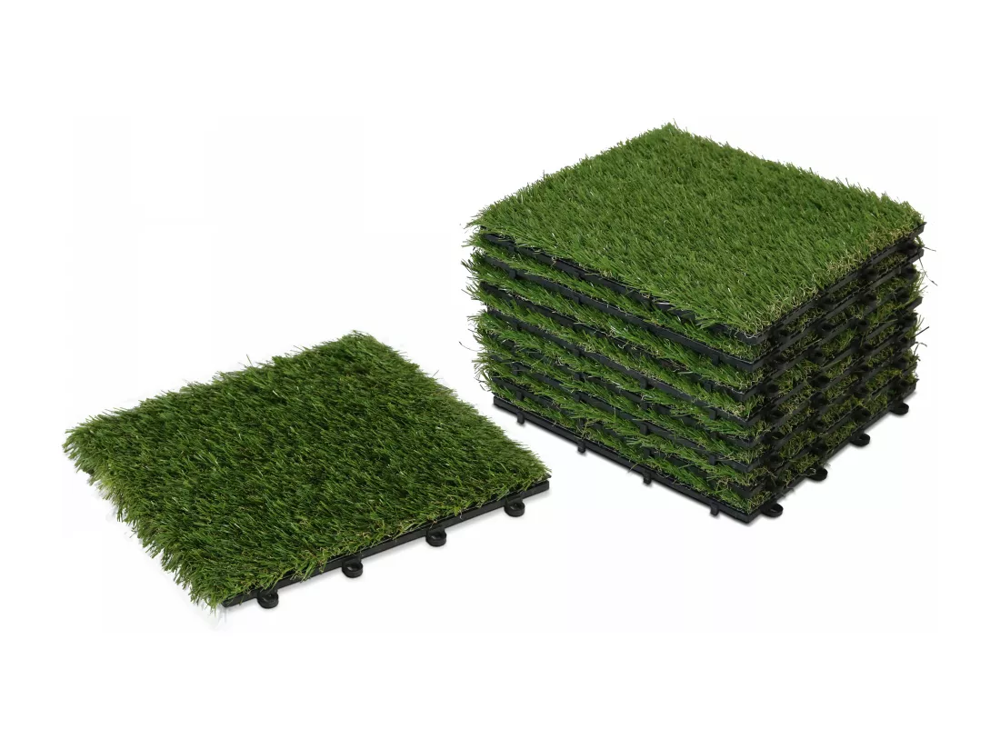 Lot de 24 dalles clipsables gazon artificiel vert