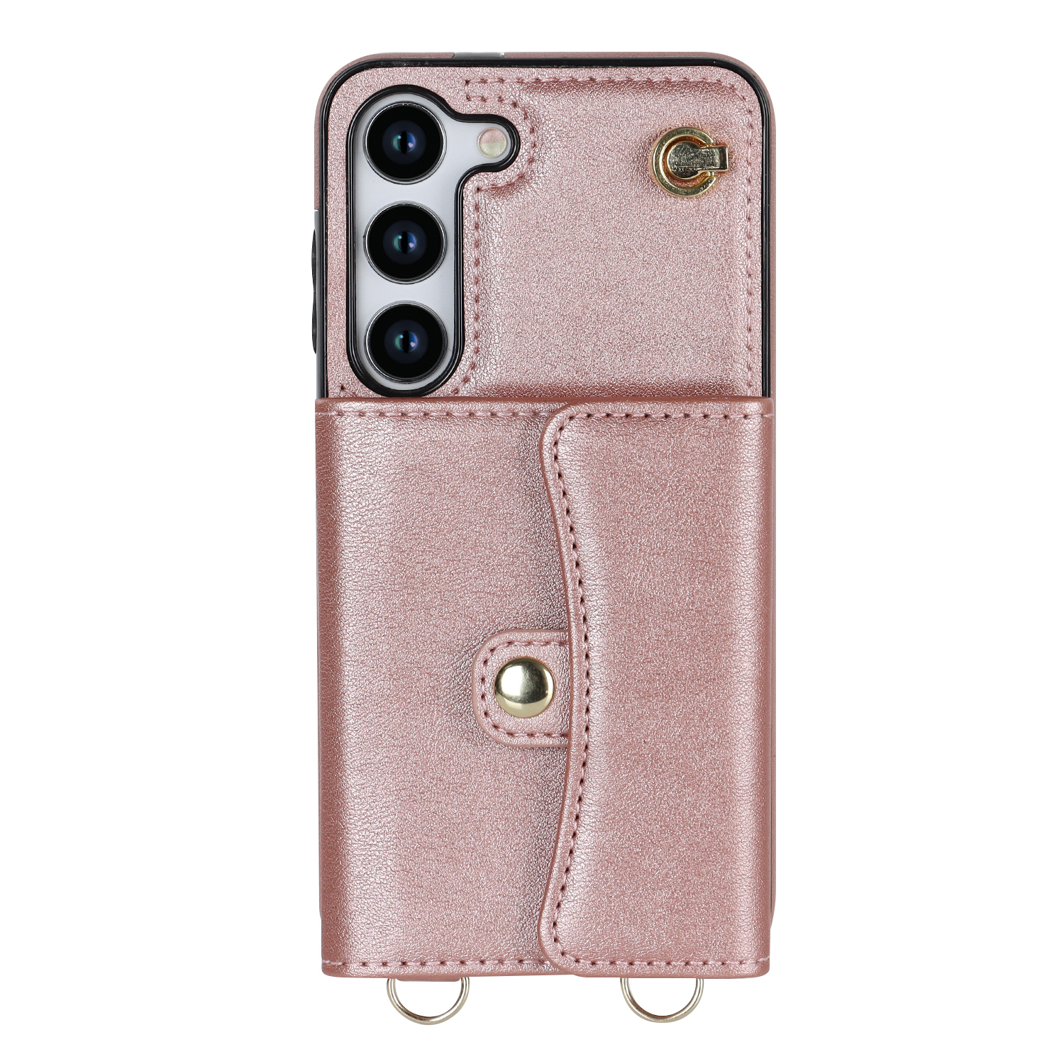 Samsung Galaxy S23 5G Necklace Leder Schutz Hülle mit Kartenfach   Handykette (140cm) - Roségold