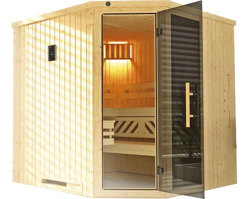 Weka Varberg GTF Gr.3 modulaire sauna inclusief 7,5 kW oven en digitale bediening met venster en grafietkleurige volledig glazen deur