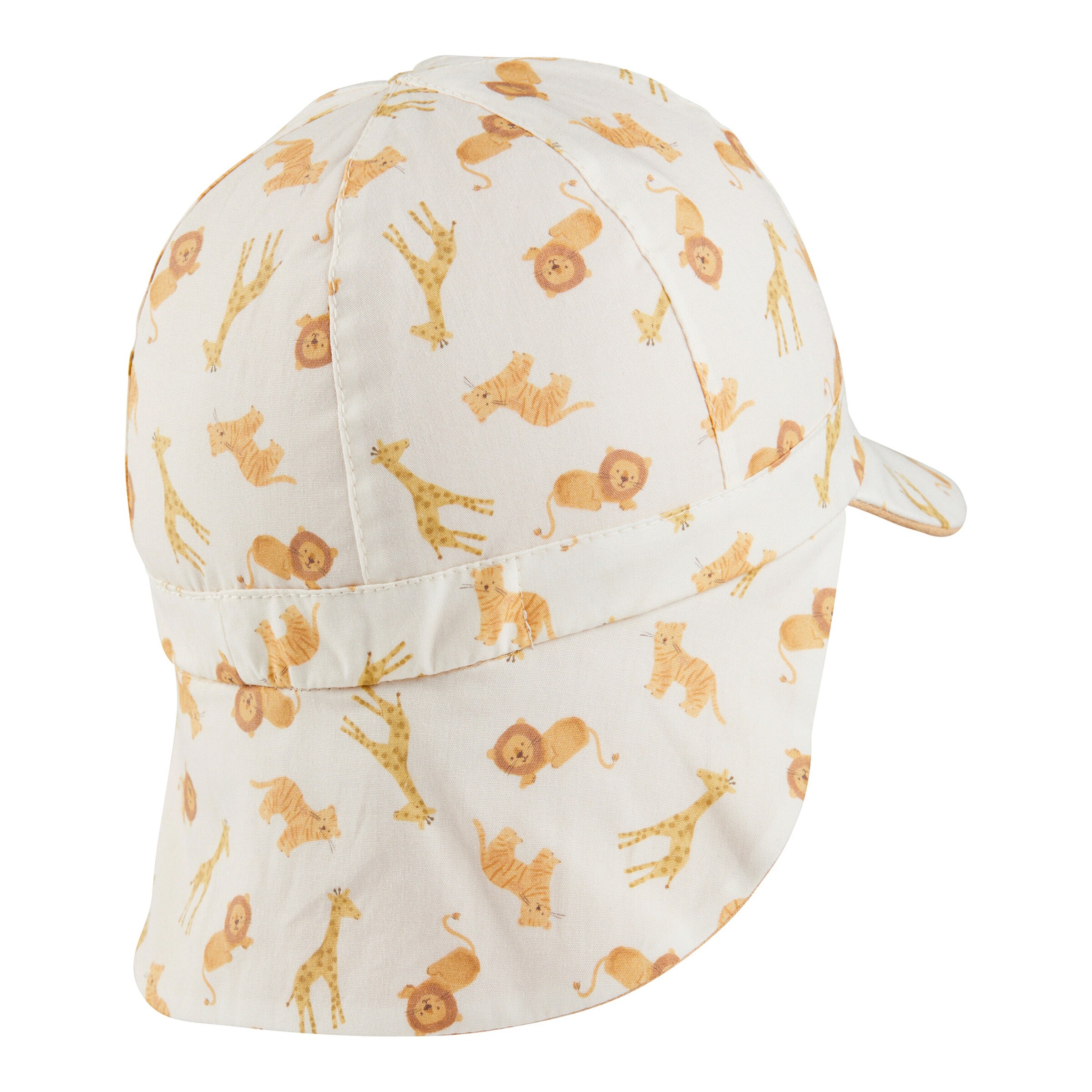Sterntaler Musselin-Wendemütze mit Nacken- und UV-Schutz Tiere natur/beige