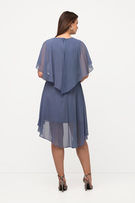 Abendkleid, Chiffon, V-Ausschnitt, Halbarm, Unterkleid
