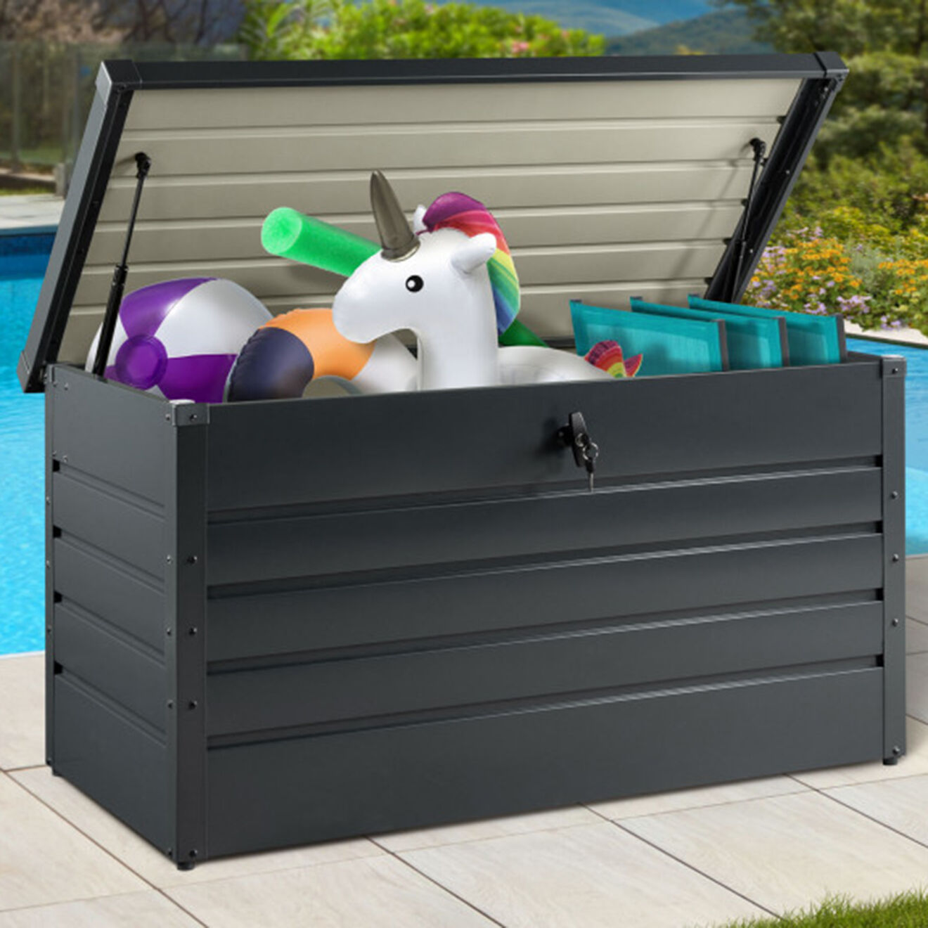 Pratik Garden Coffre de jardin metal 350L gris - 120x61x63 cm