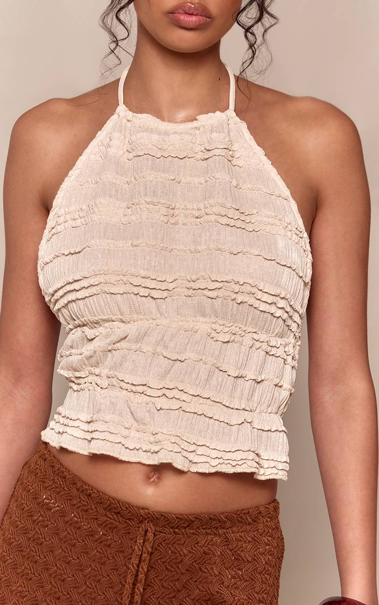 Beige Top Caraco À Dos Noué Avec Volants