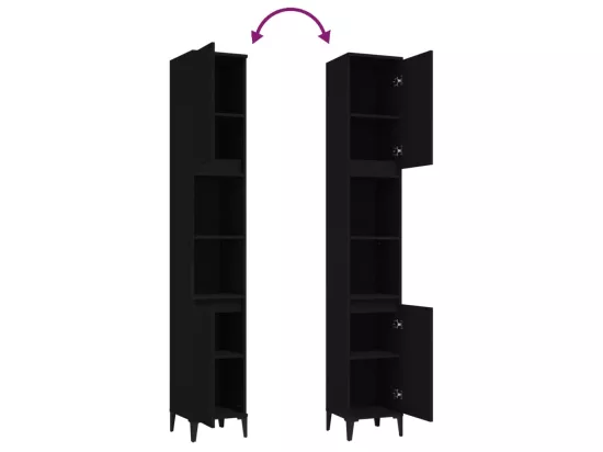 Armoire de salle de bain noir 30x30x190 cm bois d'ingénierie