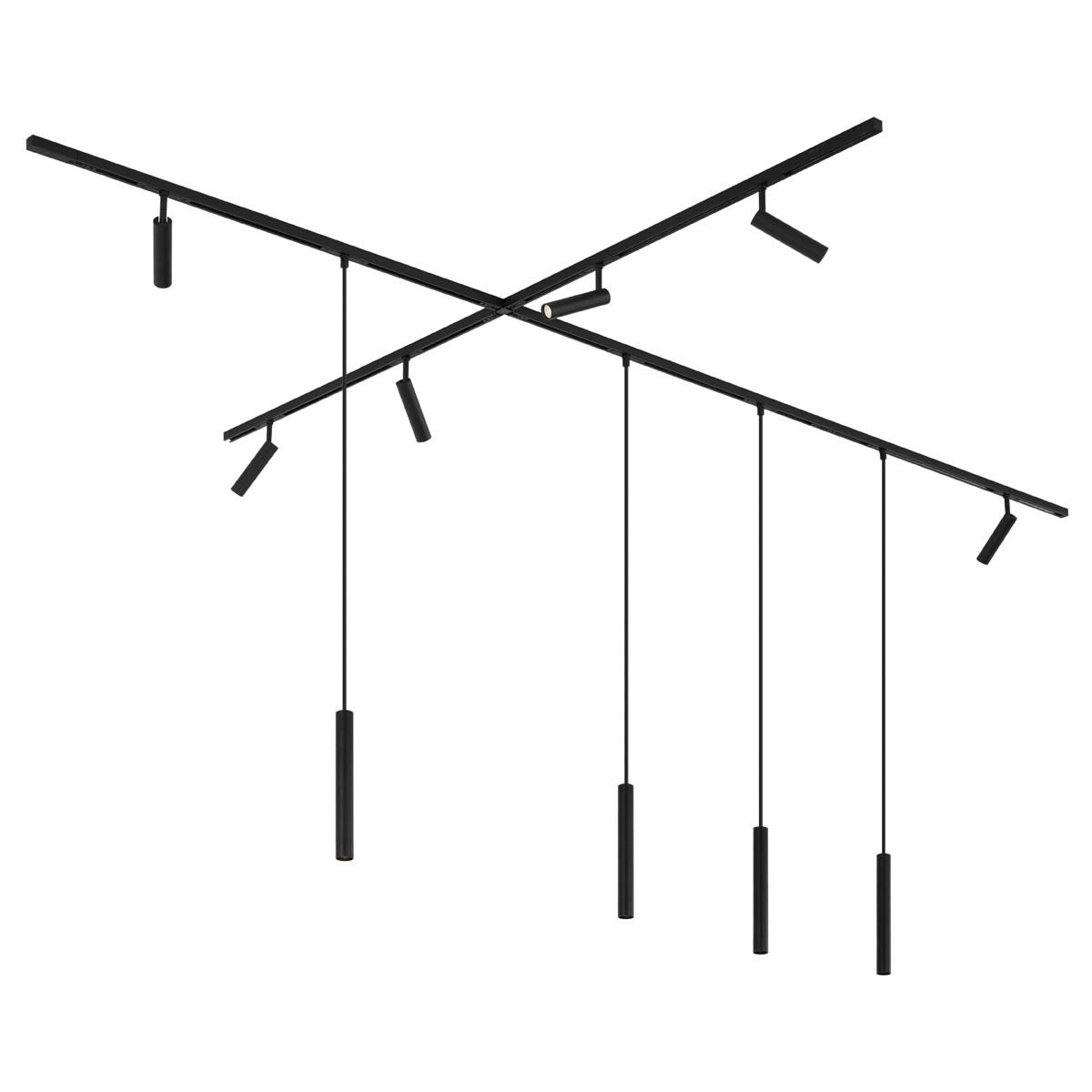 Modern railsysteem met 6 spots en 4 hanglampen zwart 1-fase - Slimline Uzzy Keno