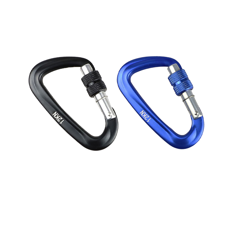 (2er Set) Aluminium Karabiner Haken D-Schnalle   Schraubverschluss - Blau / Schwarz