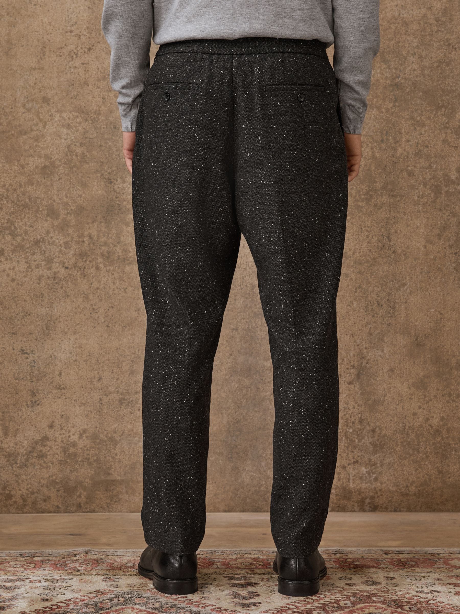 Antraciet - Straight Fit Smart Textured Herringbone Trousers With Wool