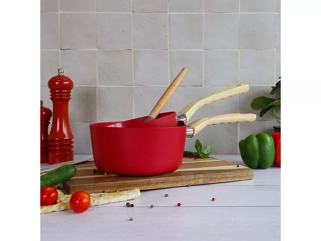 Menastyl - Set De 3 Casseroles Colorama Magenta - Casserole 16/18 Et 20 Cm - En Aluminium - Revetement Antiadhesif En Ceramique