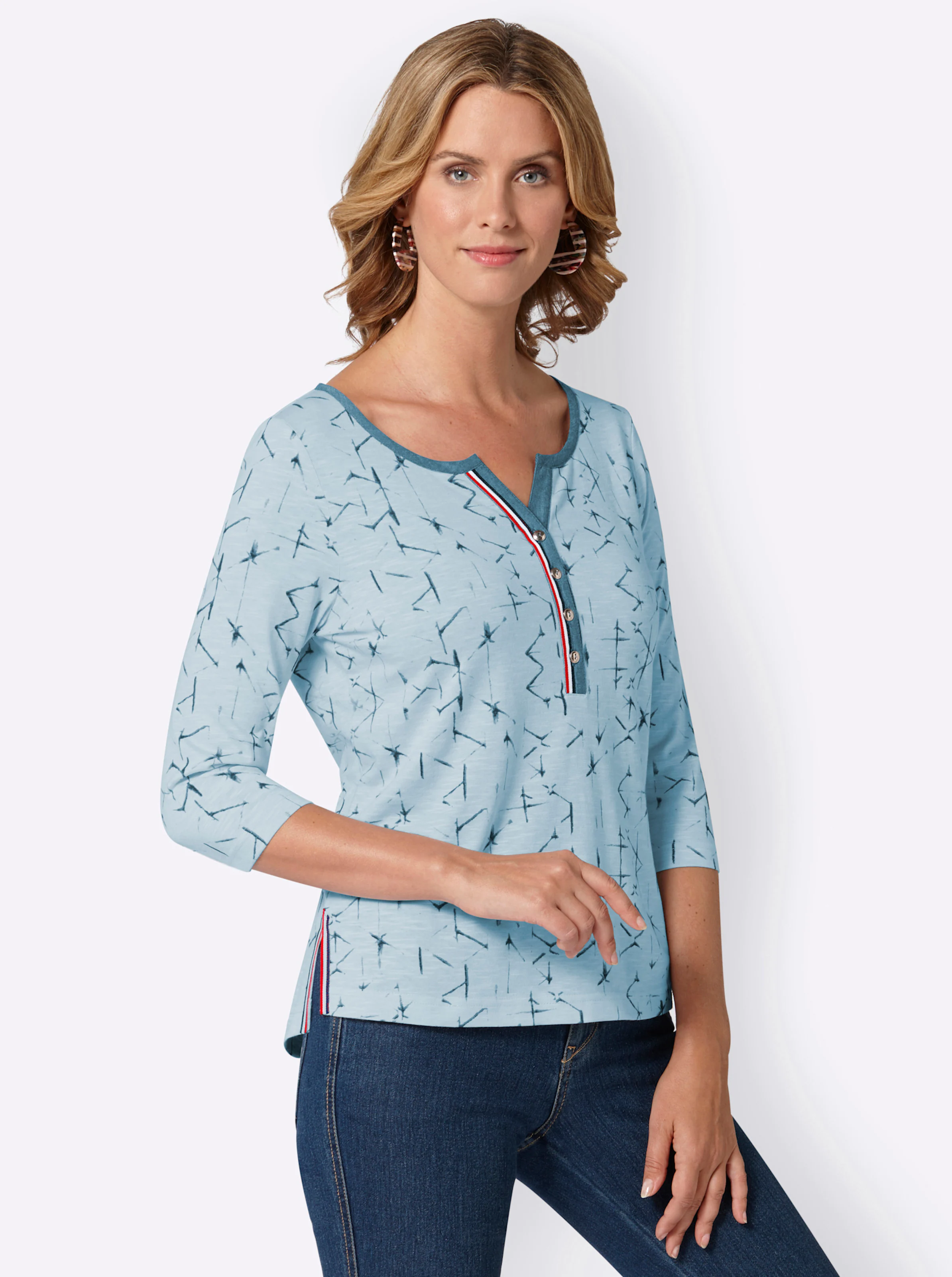 Print-Shirt in blau-bedruckt