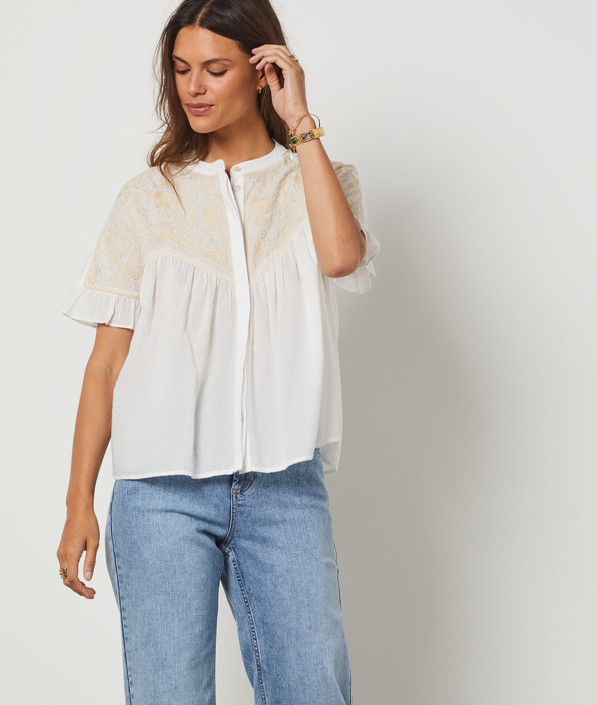 Chemisier détails broderie 100% coton