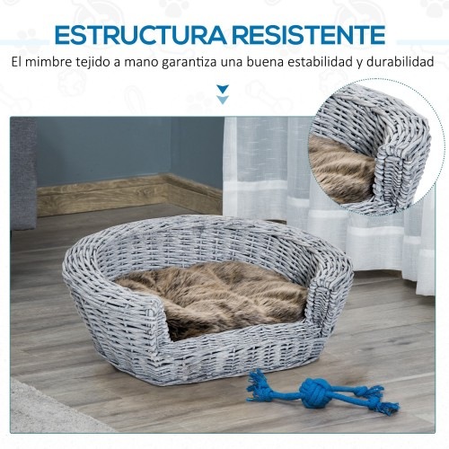 Cama de vime cinza para cães da PawHut