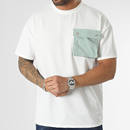 Tee Shirt A Poche Poitrine Beige Clair Vert Clair