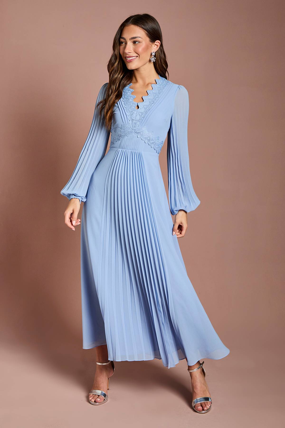 Coast Robe Maxi à Détails Plissés et Finitions en Dentelle