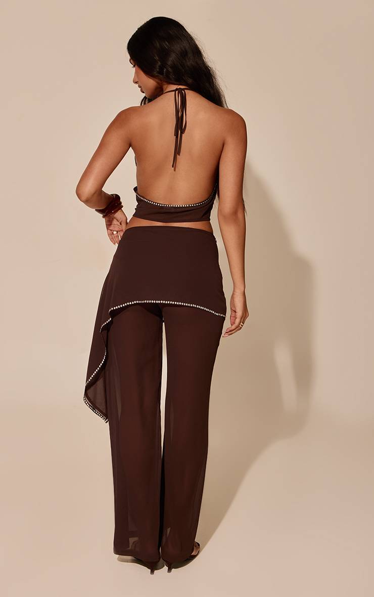 Chocolat Pantalon Co-ord Superposition En Mousseline Avec Détails Cloutés