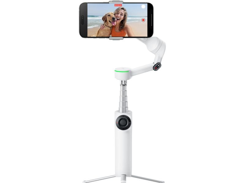 Insta360 Gimbal Flow 2 Pro Creator-Paket Weiss Ultimativer Kl-Tracking-Stabilisator mit Spotlight, magnetischer Handyhalterung und USB-C-Ladekabel