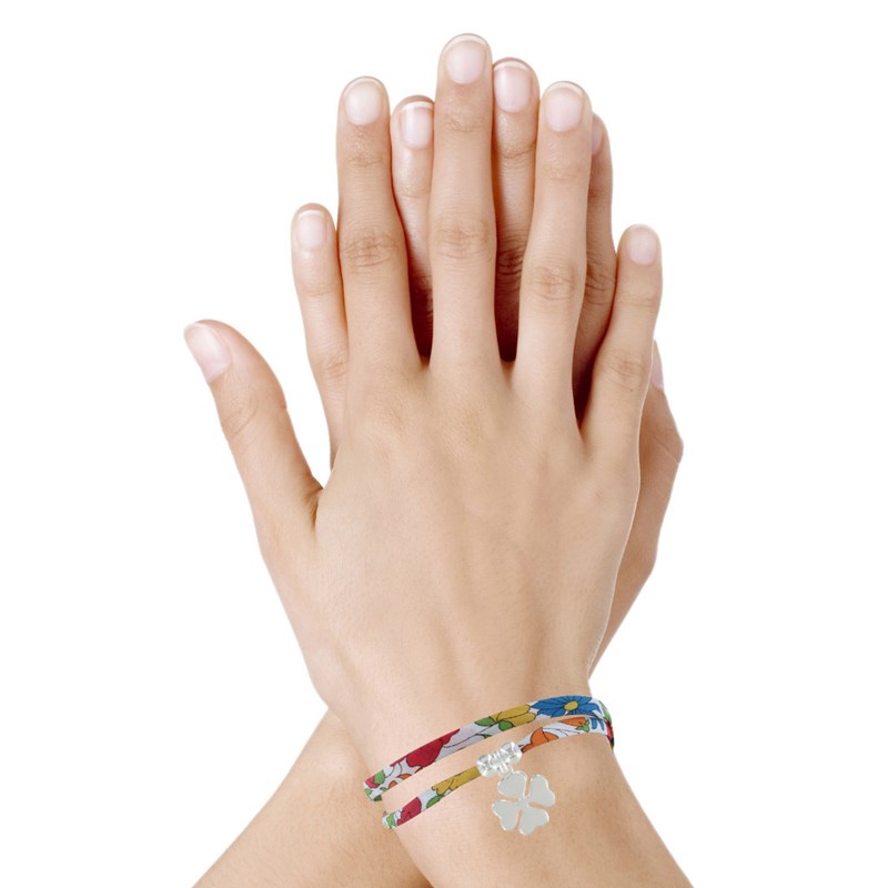 Bracelet Double Tour Lien Liberty et Trèfle Argent - Colors - Multicolore