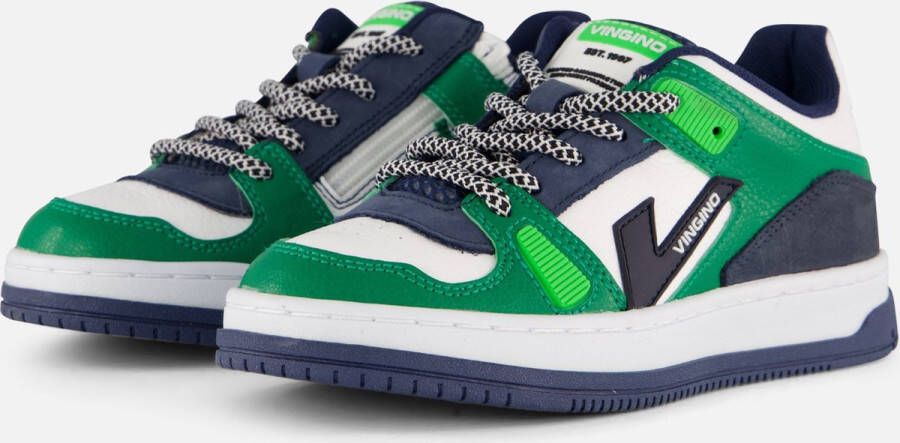 VINGINO Kevin leren sneakers groen wit Jongens Leer Meerkleurig 28