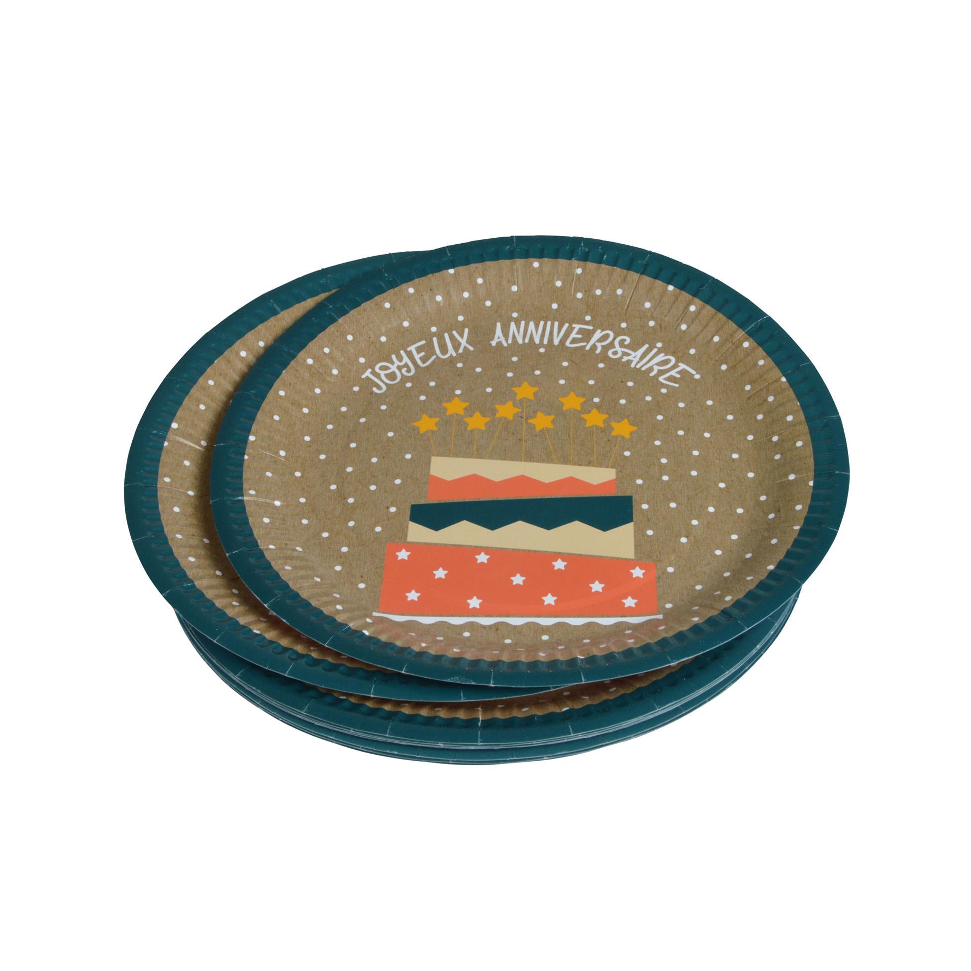 SET 6 ASSIETTES CARTON D.23CM ANNIVERSAIRE KRAFT