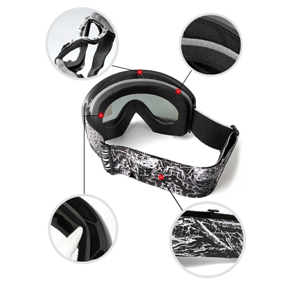 Motocross Brille Winter Ski Sportbrille Slim Frame UV-Schutz mit Aufbewahrungsetui - Schwarz / Silber