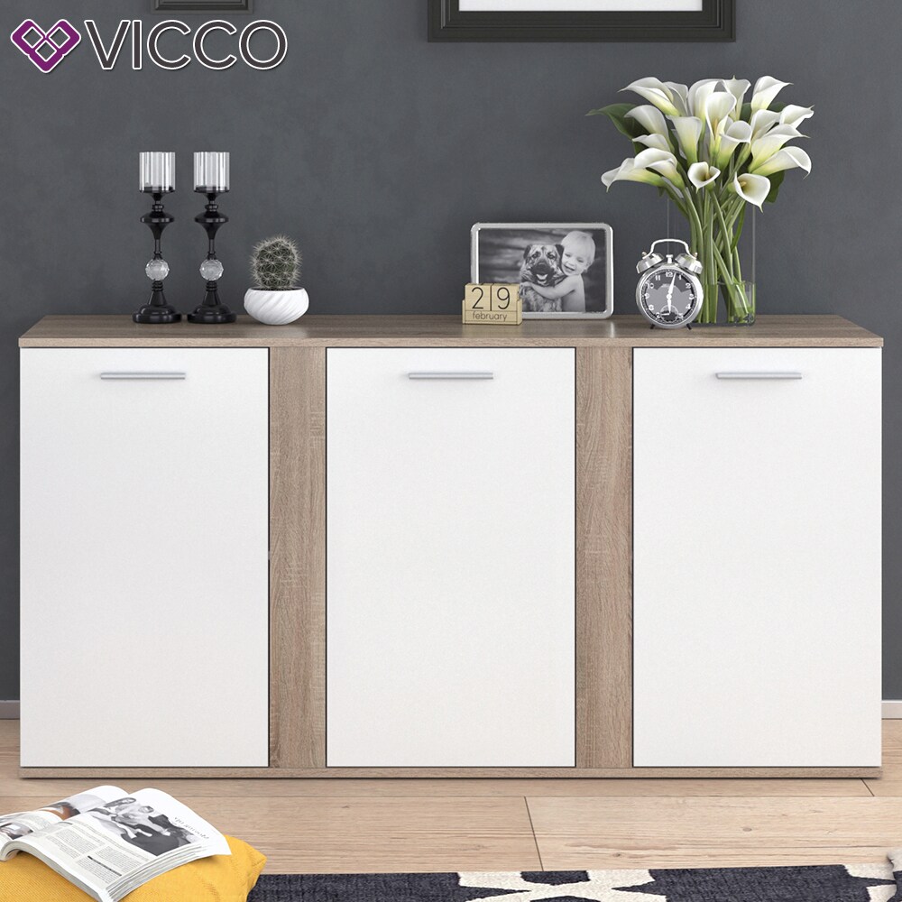 VICCO Sideboard NOVELLI Highboard weiß sonoma Kommode Anrichte Schrank 3 Türen