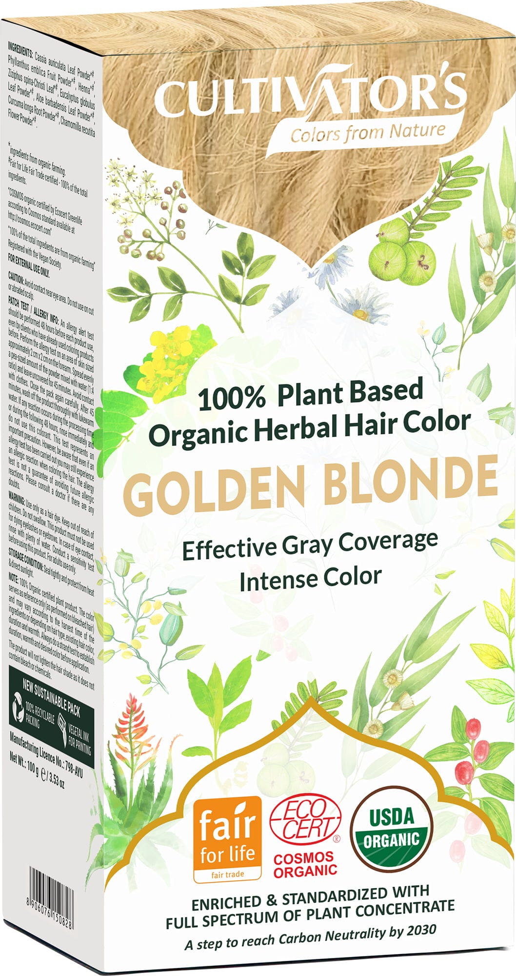 CULTIVATOR'S  Organic Herbal Hair Color Golden Blonde, 100 g